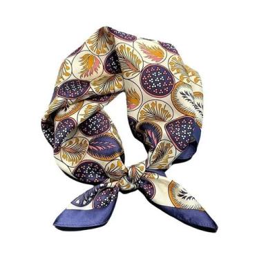 Imagem de Lenço Hijab De Seda Com Estampa Floral De 53cm Para Mulheres, Protetor