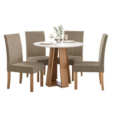 Imagem de Sala de Jantar Mesa Redonda Estilo e 4 Cadeiras Elegance Semplice -  MDF/MDP, Veludo – Sonetto