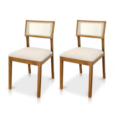 Imagem de Kit 02 Cadeiras de Jantar e Living Millie com Tela Natural Estofada Linho - Desk Design