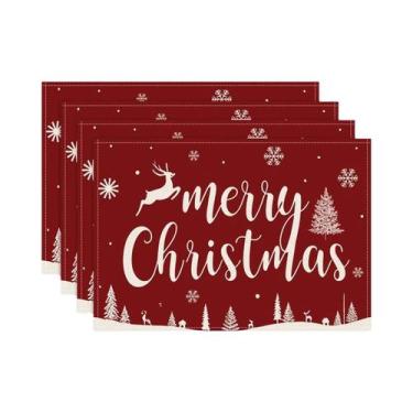Imagem de Sousplat De Natal 12x18 Polegadas Com Estampa De Floco De Neve E Rena,