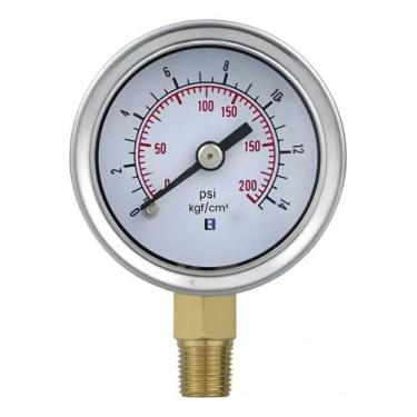 Imagem de Manômetro De Pressão 63mm Com Glicerina 0 A 14 Bar e 0 A 200 Psi Rosca