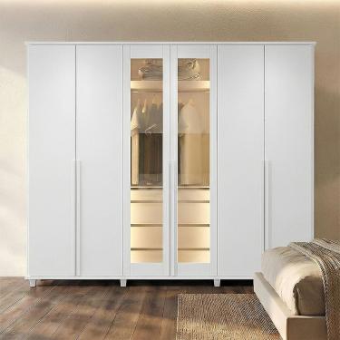 Imagem de Guarda Roupa Belgica Reflecta 6 Portas Com Vidro 3 Gavetas Cabideiro Nichos Quarto Casal - Branco