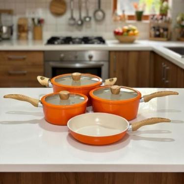 Imagem de Jogo de Panelas 4 Peças 1 Caçarola 2 Panelas 1 Frigideira - Casa das U