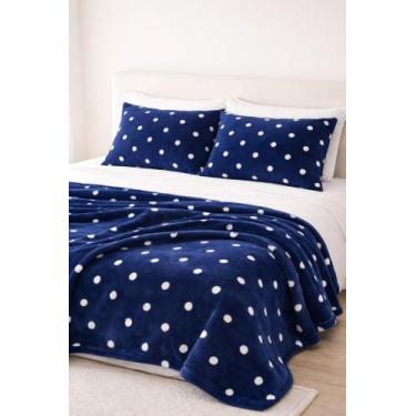 Imagem de kit cobertor manta flannel casal / queen poa 03 pçs. - bell, azul mari