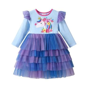 Imagem de Vestido Casual De Festa Para Meninas Com Estampa De Unicórnio Floral, 