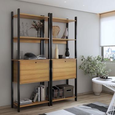 Imagem de Estante para Livros Industrial 2 Portas 6 Prateleiras Marrom/Preto - Panorama Móveis
