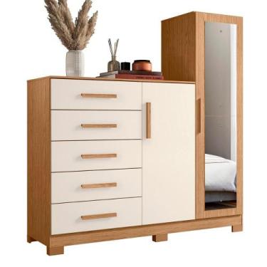 Imagem de Comoda New Master Quarto Com 5 Gavetas 2 Portas e Espelho - Albatroz, 