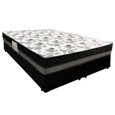 Imagem de Cama Box Casal Sintético Bipartido + Colchão Ortobom Iso Dupla Face 60x138x188 Cor:preto
