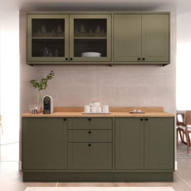Imagem de Cozinha Compacta Modulada 7 Portas 3 Gavetas 100% Mdf 2 Tampos Sevilha Verde Hill