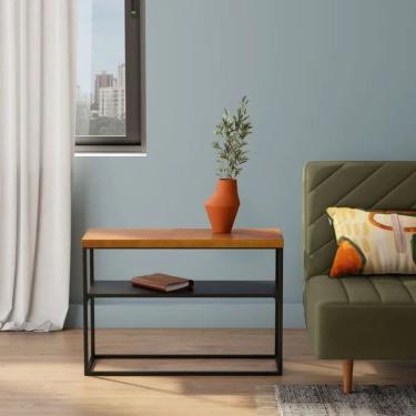 Imagem de Mesa Lateral Banco Sapateira Hive Estilo Industrial Preto / Nozes Pitanga