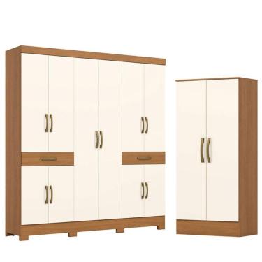 Imagem de Guarda Roupa Casal 10 Portas 02 Gavetas B384 Com Armário Multiuso Prime Cinamomo Off Wh...