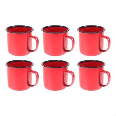 Imagem de Kit Jogo 6 Caneca Esmaltada 350ml Grande Chá Café Vermelha Cozinha Met