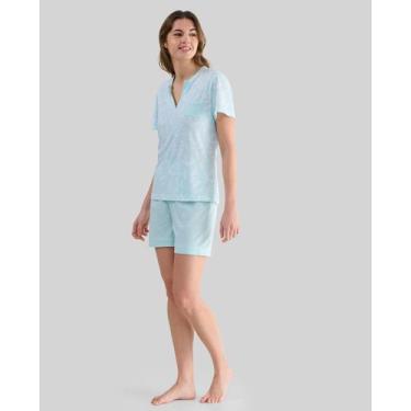 Imagem de Pijama Feminino Curto com Estampa de Folhas Macio Verde Lohe, Verde, X