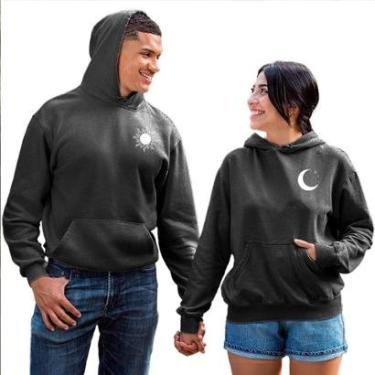 Imagem de Kit Moletom Masculino e Feminino 2 Blusas Canguru com Bolso e Capuz Sol e Lua-Unissex