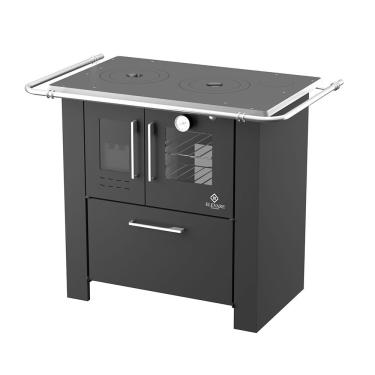 Imagem de Fogão a Lenha 4 Bocas Elevare Industrial Cheff N°02 Direito com Chapa Superior de Ferro Fundido e Forno Preto