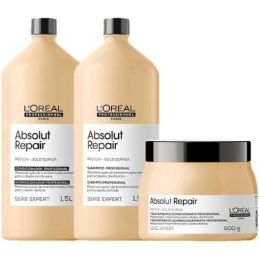 Imagem de Trio loreal absolut repair gold quinoa shampoo e condicionador 1500 ml