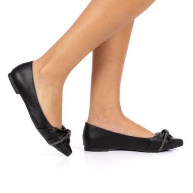 Imagem de Sapatilha Casual Moda Ana Lia Preto Com Strass E Bico Oval, 35, Preto