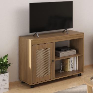 Imagem de Rack para Tv 42 Sampa 91cm Mdf Mdp com Rodízios Nichos Porta e Prateleira Carvalho Artely