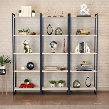 Imagem de Estante de Livros Industrial Aço 180CMX187CM Kit 3 Estantes 5 Pratelei