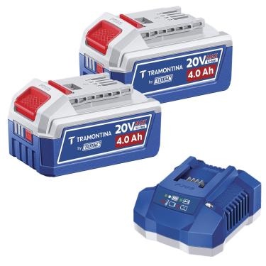 Imagem de Kit 2 Baterias Tramontina by Total 20V 4,0Ah Lithium-Ion + Carregador 4,0A Bivolt 