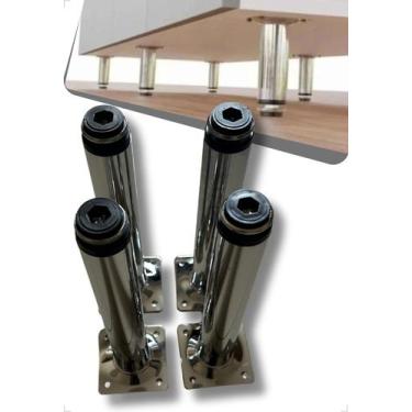 Imagem de Pé Redondo Cromado 20cm Kit 4 Un Reforçado De Metal Bancada - Metalnox