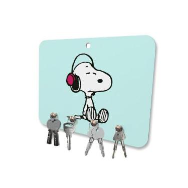 Imagem de Porta Chaves Mdf 4 Pinos Snoopy Sentado Fundo Azul - Polo Cat