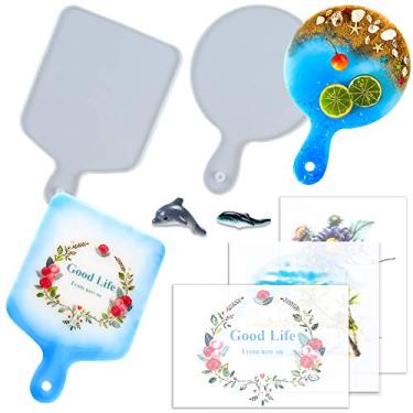 Imagem de FUNSHOWCASE Moldes de silicone de resina epóxi para tábua de queijo, bandeja de servir, travessa, com tubarão, figuras de golfinho, películas transparentes, 18 cm