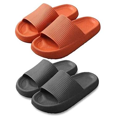 Imagem de KIT 2 Chinelos Feminino Nuvem Slide Super Macios - Preto/Laranja - 36