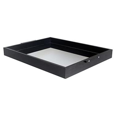 Imagem de Bandeja Decorativa Espelhada Grande Retangular Café Moldura Reta Preta com Alça