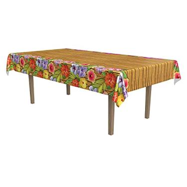 Imagem de Beistle Toalha de mesa de plástico descartável, retangular, luau, havaiana, para festa tropical, 137 x 274 cm, multicolorida