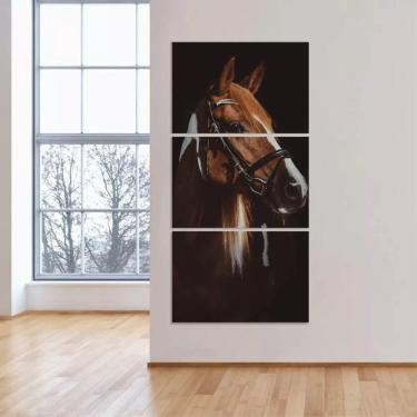 Imagem de Quadro Cavalo Vertical Decorativo Corredor Recepção 3 Peças
