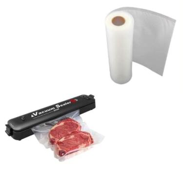 Imagem de Seladora Vácuo Elétrica Bivolt Embaladora Alimentos + Rolo de Bobina Seladora com Ranhura 25Cm