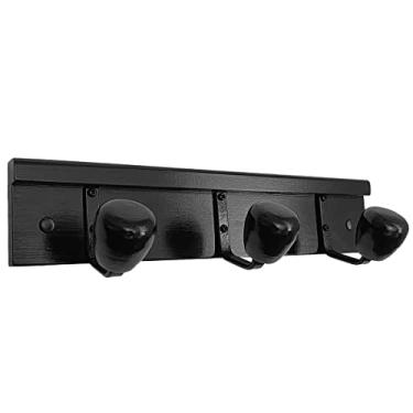 Imagem de Cabide de madeira Triunfo 3 ganchos p/Parede ou Porta cabideiro Organizador de Roupas e Acessórios. Cor:Preto