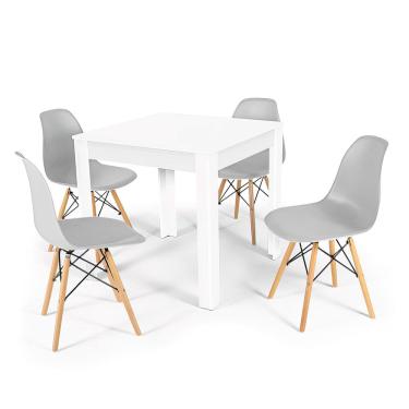 Imagem de Conjunto Mesa de Jantar Quadrada Sofia Branca 80x80cm com 4 Cadeiras Eames Eiffel - Cinza