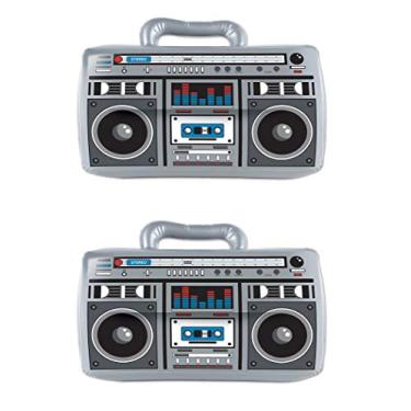 Imagem de Beistle 2 peças de plástico inflável com tema dos anos 80, decoração retrô de festa dos anos 80, acessórios de fantasia hip hop, 28 x 40 cm, cinza/preto/branco/vermelho/azul