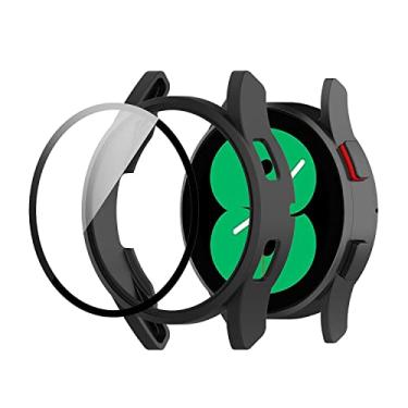 Imagem de Capa Case Bumper Protetora com Película de Vidro Temperado Embutida Marca 123Smart Compatível com Galaxy Watch 4 e 5 40mm SM-R860 R865 SM-R900 R905 LTE - Preto