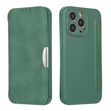 Imagem de Capa carteira para iPhone 13 Pro Max/13 Pro/13/13 Mini, capa de couro premium com porta-cartões TPU à prova de choque magnético, verde, 13 Pro 6,1 polegadas