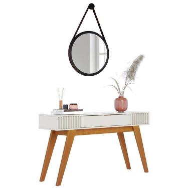 Imagem de Aparador Para Sala de Estar Valerie Com Espelho Adnet 67cm C05 Preto/Off White - Mpozenato