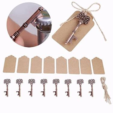 Imagem de Abridores de garrafas de chave, 12 peças sortidas, vintage, chaveiro de cobre com etiquetas, brindes de casamento, barra de cerveja, ferramenta de presente