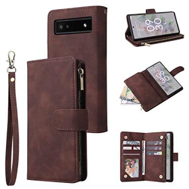 Imagem de YUNCHAO Caixa de telefone Para o Google Pixel 6A Multifuncional Fosted Zipper Carthe Leather Telefone capa para celular
