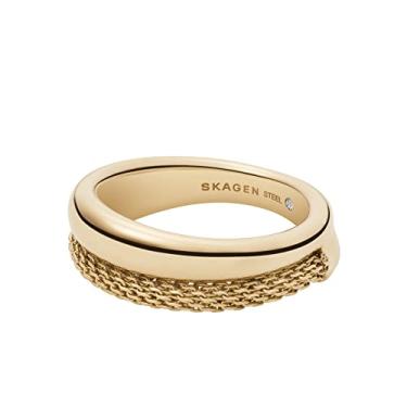 Imagem de Skagen Anel feminino Merete dourado de aço inoxidável, tamanho 6,5 (modelo: SKJ1601710), Metal, Sem pedras preciosas