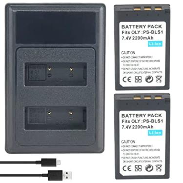 Imagem de 7.4V 2200mAh Bateria 2 Peças PS-BLS1+ Carregador USB LED para Olympus EPL5,E-PL6,EPL7,EPM1,EPM2,EP1,EP2,EP3,E-PL1, Câmeras EPL2, EPL3, E-400, E-420, E-450