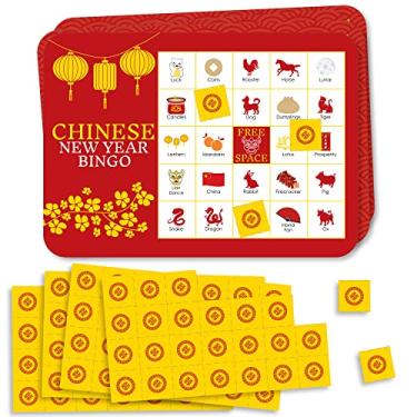 Imagem de Big Dot of Happiness Ano Novo Chinês - Cartas e Marcadores de Bingo - Ano do Jogo de Bingo Tiger Party - Conjunto de 18