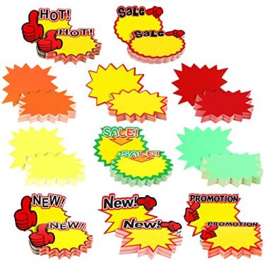 Imagem de 220 peças preço etiquetas neon fluorescente sinal de explosão estrela em branco sinais de preço de varejo placas de explosão de garagem placa de avisos decoração forma de estrela etiqueta de papel neon para loja de varejo, mercado, lembrancinhas de festa, 11 estilos