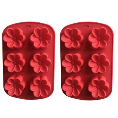 Imagem de Molde de silicone Plumeria Rubra Molde de sabão de 6 cavidades Ovo Flores Moldes de Silicone para Bolo Sabonete Chocolate Candy Cupcake Candy, Vermelho, Pacote com 2