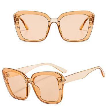 Imagem de Óculos de sol quadrado fashion feminino masculino luxo cores doces armação grande óculos de sol feminino designer elegante óculos de rebite branco, chá claro c5, tamanho único