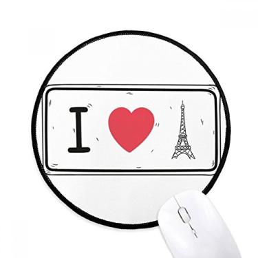 Imagem de DIYthinker Tapete de mouse com padrão de palavras I Love Torre Eiffel Desktop Office Tapete redondo para computador
