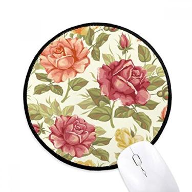 Imagem de DIYthinker Tapete de mouse antigo rosa aquarela planta flor desktop escritório tapete redondo para computador