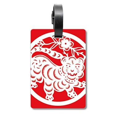 Imagem de Corte de papel Tigre Animal China Zodíaco Arte Mala Etiqueta Bagagem Cartão Pendurado Etiqueta Scutcheon Etiqueta, Multicolorido.