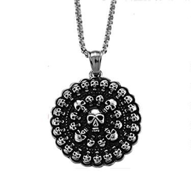 Imagem de XLTFZY Colares Boutique Colar de Crânio de Moeda, Aço Inoxidável Redondo Saskeletona, Joias de Amuleto Masculino/50 cm (20 polegadas)